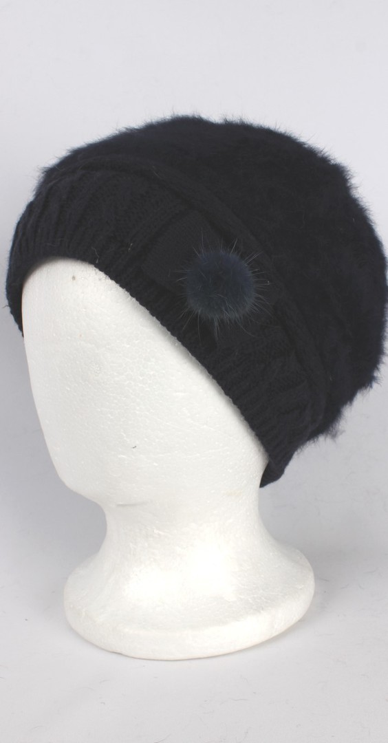 Headstart angora beanie thermal lined w knitted band and bow navy Style:HS/4398 image 0